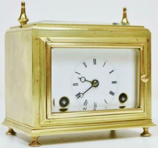Rare Antique French Moser Brass & Glass 8 Day Bell Striking Carriage Clock