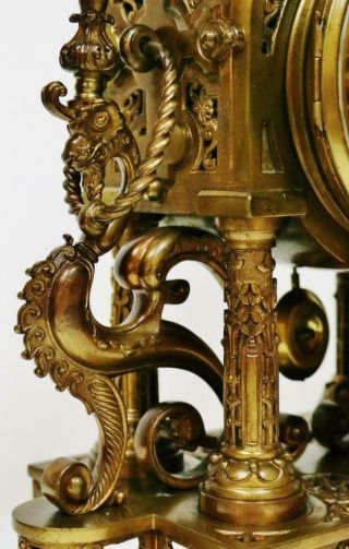 Antique French 8 Day Bronze Portico Mantel Clock,  Oriental Influenced Designs 7