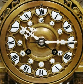 Antique French 8 Day Bronze Portico Mantel Clock,  Oriental Influenced Designs 8