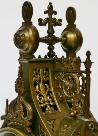 Antique French 8 Day Bronze Portico Mantel Clock,  Oriental Influenced Designs 9