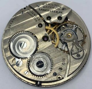 Hamilton Grade 912 Pocket Watch Movement 12s 17j Openface Parts Repair F2154