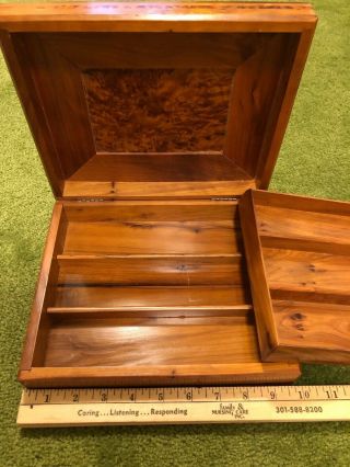 Vintage Handmade Burled Wood Box Inlaid With Tray