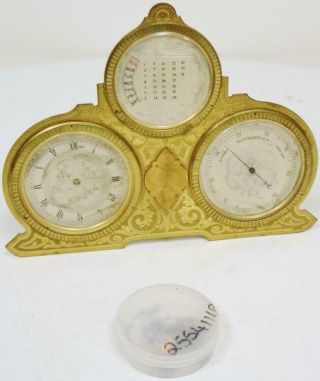 Rare Antique French Bronze Ormolu Combination Barometer,  Calendar Desk Clock 11