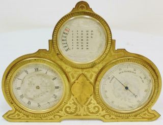 Rare Antique French Bronze Ormolu Combination Barometer,  Calendar Desk Clock 2
