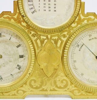 Rare Antique French Bronze Ormolu Combination Barometer,  Calendar Desk Clock 4