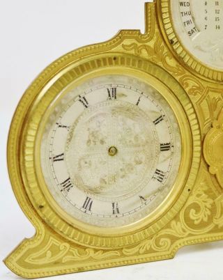Rare Antique French Bronze Ormolu Combination Barometer,  Calendar Desk Clock 6