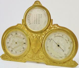 Rare Antique French Bronze Ormolu Combination Barometer,  Calendar Desk Clock 7
