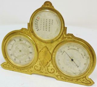 Rare Antique French Bronze Ormolu Combination Barometer,  Calendar Desk Clock 8