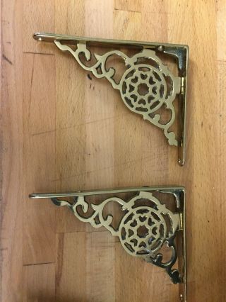 Vintage Brass Shelf Brackets Set Of 2 Spider Pattern 6 " X 5 "