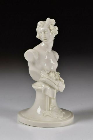 19th Century Nymphenburg Blanc De Chine Porcelain Bust Of Autumn Woman W/ Grapes