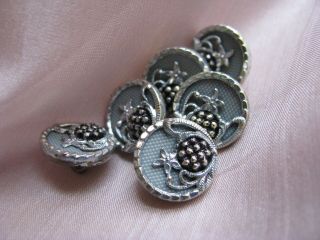 Antique Silver Buttons Small Set 6 Raised Design Ornate Card Doll Craft Sewing