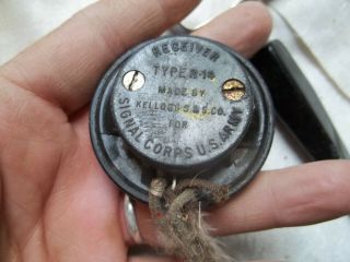 Army Signal Corps Type R - 14 Ear Phone Receiver Radio 1940s Kelloggs & S.  Co