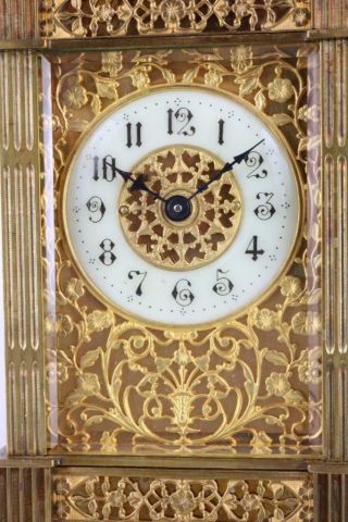 EXQUISITE ANTIQUE FRENCH CARRIAGE CLOCK with FILIGREE GILT MASKED DIAL & SIDES 2
