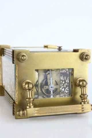 EXQUISITE ANTIQUE FRENCH CARRIAGE CLOCK with FILIGREE GILT MASKED DIAL & SIDES 8