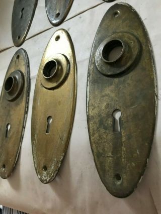 6 OLD MISSION ARTS CRAFT CRAFTSMAN DECO BRASS OVAL DOOR KNOB BACK PLATE HARDWARE 4