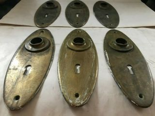 6 OLD MISSION ARTS CRAFT CRAFTSMAN DECO BRASS OVAL DOOR KNOB BACK PLATE HARDWARE 7