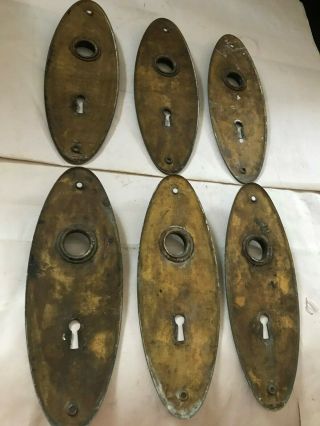 6 OLD MISSION ARTS CRAFT CRAFTSMAN DECO BRASS OVAL DOOR KNOB BACK PLATE HARDWARE 8