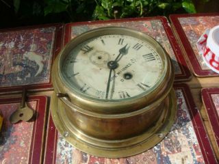 Vintage Brass Mounted Mariner Ships Clock Dobbie Mcinnes With Key