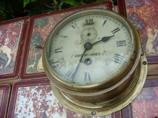 Vintage Brass Mounted mariner Ships Clock Dobbie McInnes With Key 8