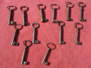 12 X 18th/ 19th Century Antique Chest / Cabinet Keys Kidney Shaped Bows Set 9