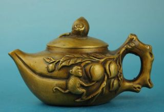 China Copper Hand Made Statue Monkey And Peach Antique Teapot /daming Mark D02