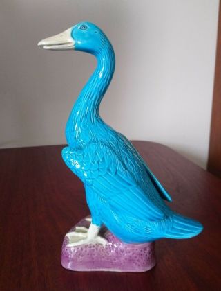Fine Old Chinese Turquoise Glazed Porcelain Duck Signed