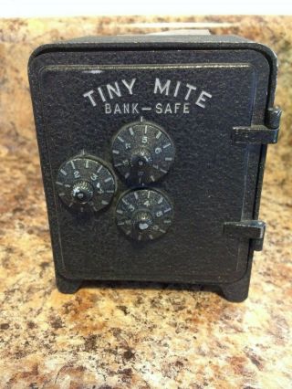 Vintage Cast Metal Tiny Mite Bank Safe Coin Bank With 3 Dial Combination
