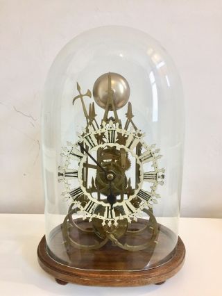 Antique English Made Passing Strike Skeleton Clock Under Glass Dome