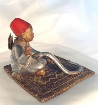 Snake Charmer Austrian Spelter Cold Painted Polychrome Child Place Card Holder