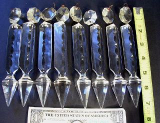 (8) Antique Grade A 7 " Cut Crystal Spear Prisms Mantle Luster Girandole Lamp 23