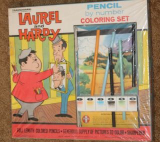 Laurel And Hardy Vintage Transogram Pencil By Number Coloring Set Larry Harmon