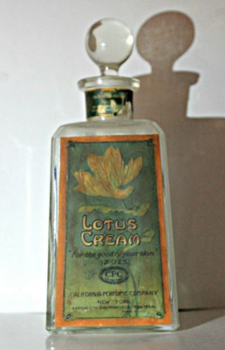 California Perfume Company Antique Bottle Lotus Cream Early 1900 