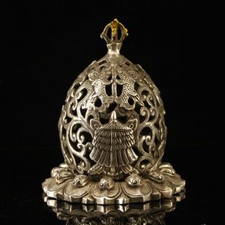 China Copper - Plating Silver Hand - Made Gold Drawing Flower Incense Burner E01c