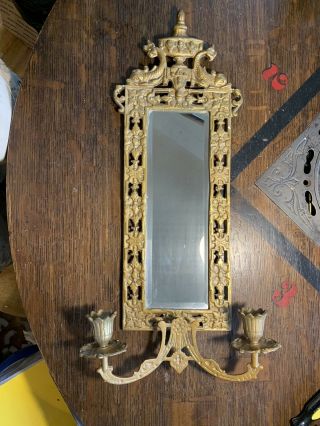 Cast Bronze Victorian Baroque Wall Mirror Candle Sconce Dolphin 21” B,  H?