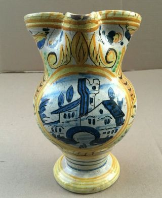 Antique 18th C Spanish Talavera Majolica Faience Birds Pottery Pitcher Vase