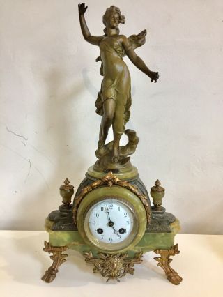 Antique French Onyx Marble And Gilt Spelter Clock