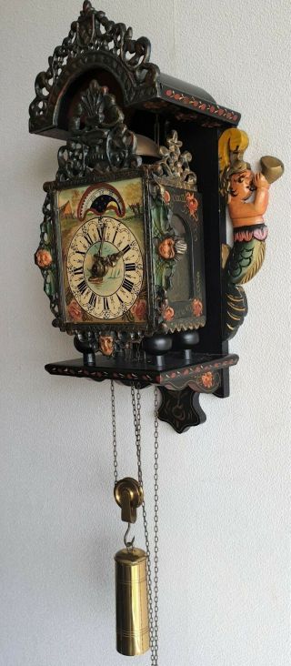 Warmink Wall Clock Dutch Stoelklok Chair Clock Bell Moon Dial Rear Pendulum 7