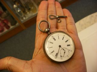 Antique Silver Ancre 15 Rubis Swiss Lever Key Wind Pocket Watch Hound Dog 1878