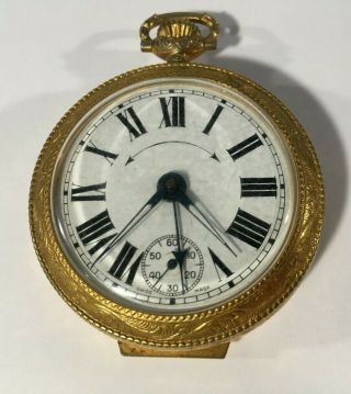 Vtg Swiss Antique Alarm Pocket Watch Brevet Cesar Renfer Abrecht Art Deco Gold T
