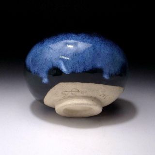 Xh8: Vintage Japanese Pottery Tea Bowl,  Mino Ware,  Blue Glaze