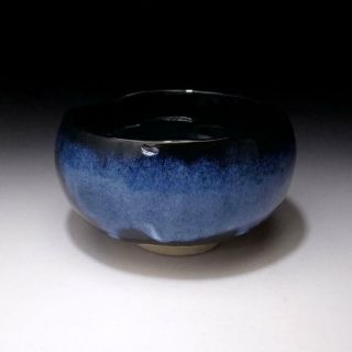 XH8: Vintage Japanese Pottery Tea bowl,  Mino ware,  Blue Glaze 3