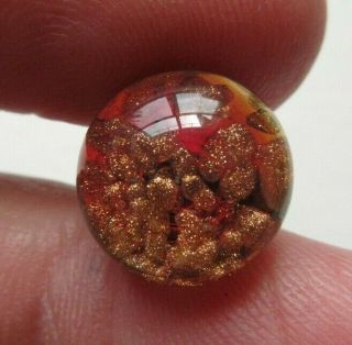 Antique Vtg Glass Paperweight Button Red W/ Goldstone 1/2 " (p)