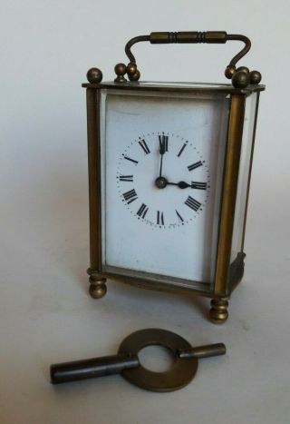 Antique French Brass Carriage Clock With Key