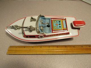 Vtg Tin Toy Fire Boat - Red,  Yellow,  Blue,  Made In Japan