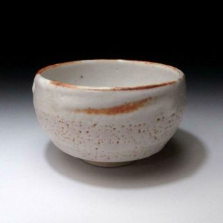 Er12 Vintage Japanese Pottery Tea Bowl Of Shino Ware,  White Glaze