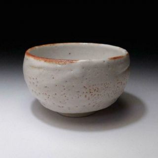 ER12 Vintage Japanese Pottery Tea bowl of Shino ware,  White glaze 3