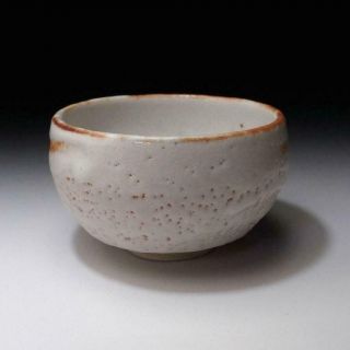 ER12 Vintage Japanese Pottery Tea bowl of Shino ware,  White glaze 4