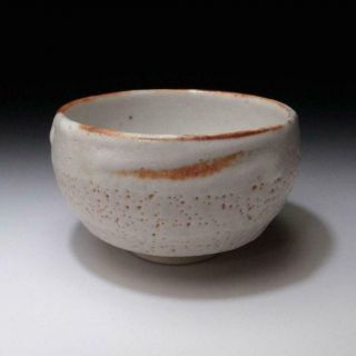 ER12 Vintage Japanese Pottery Tea bowl of Shino ware,  White glaze 5