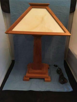 Vintage Arts & Crafts Era Mission Oak Camel Slag Glass Lamp John Haight Studios 2