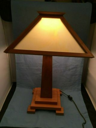 Vintage Arts & Crafts Era Mission Oak Camel Slag Glass Lamp John Haight Studios 5